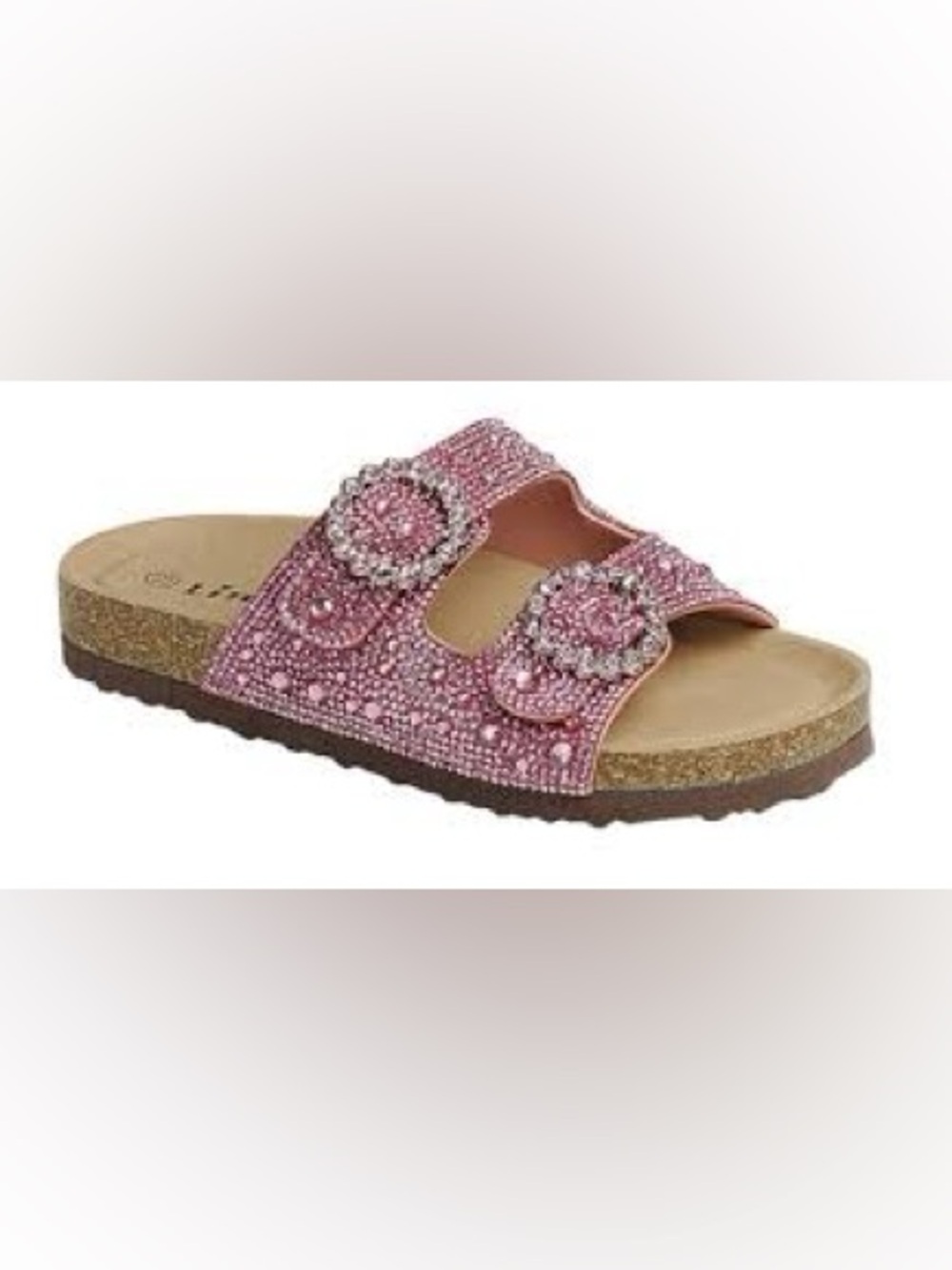 Pink rhinestone double-buckle slide sandals